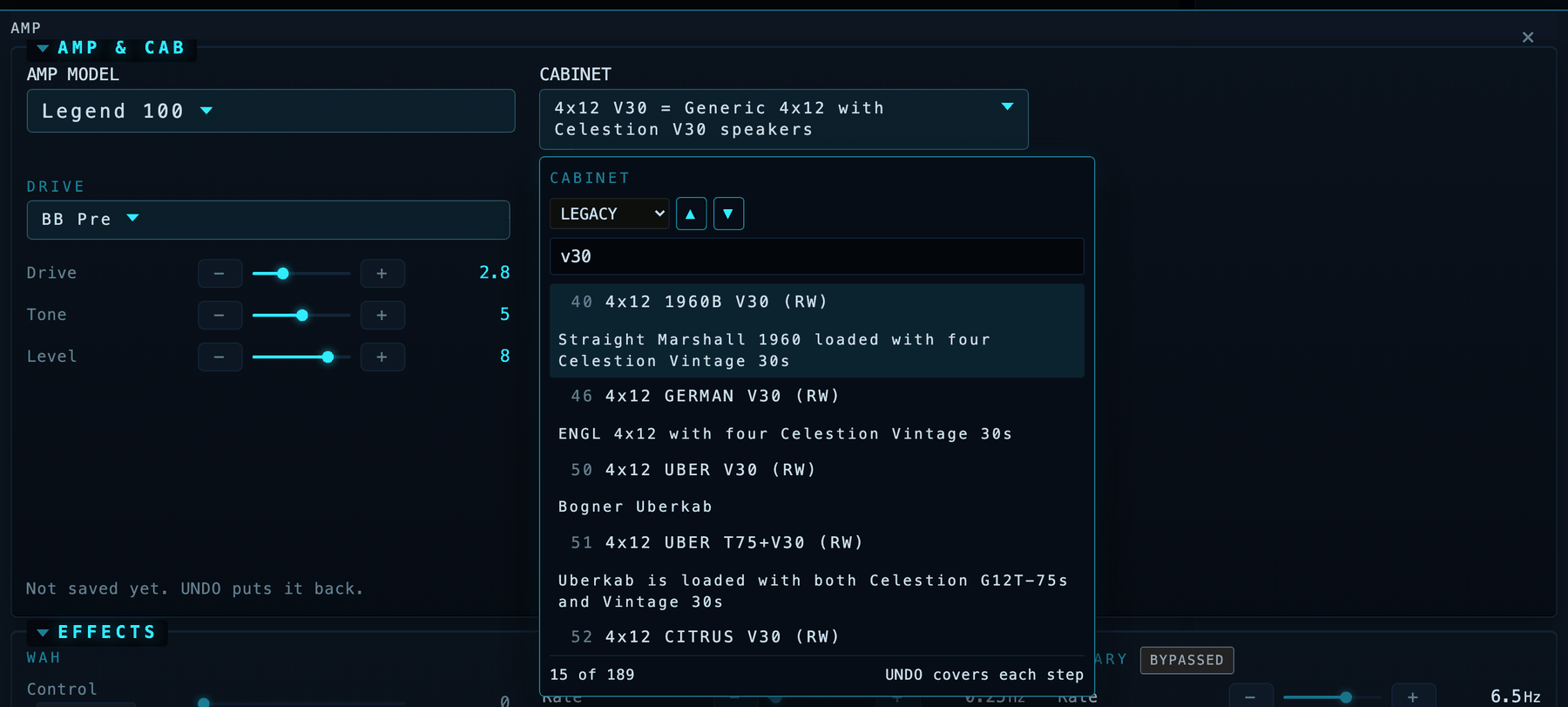 Auditioning cabinets: 1024 entries in one bank, filtered as you type